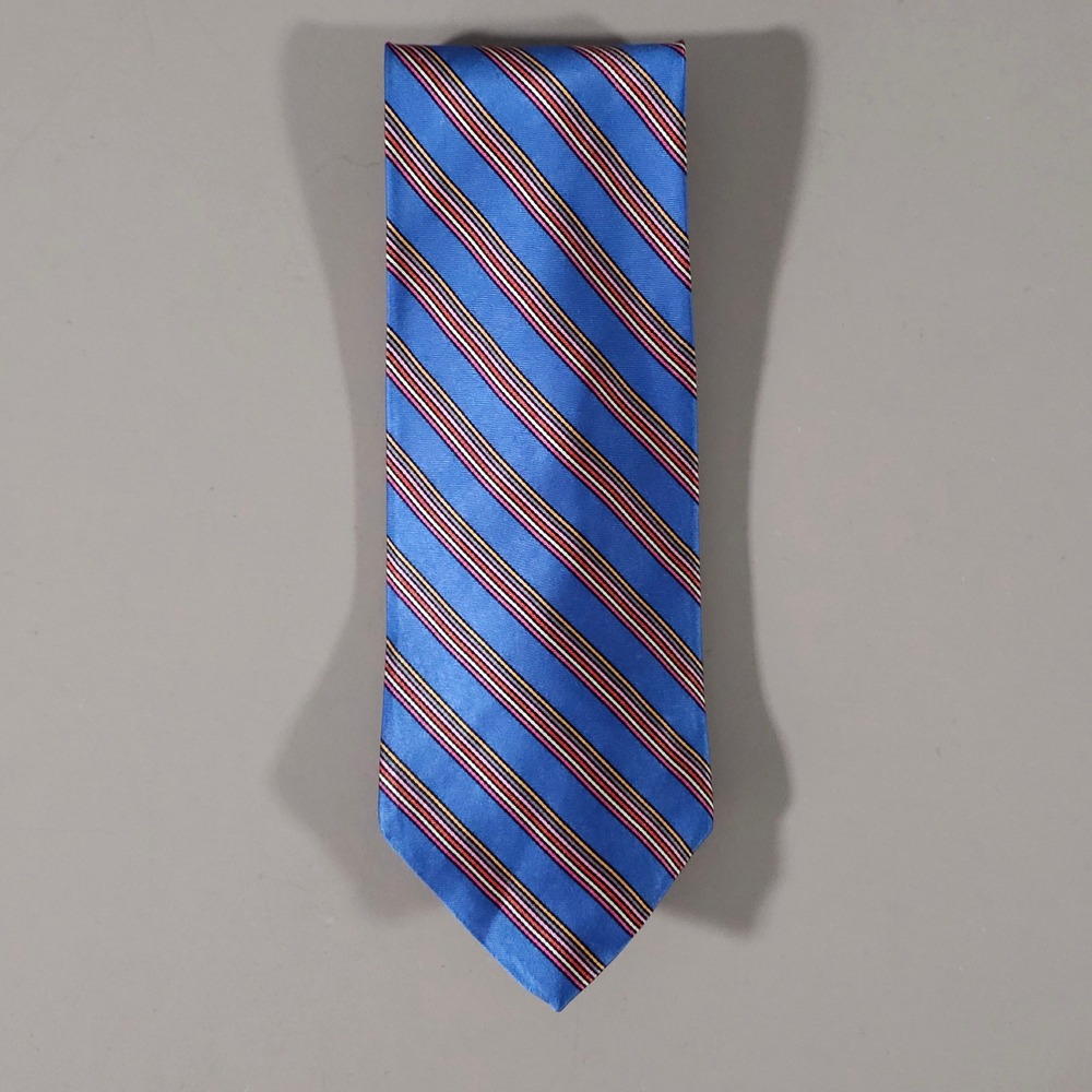 Hickey Freeman Tie Mens OS Blue Striped Silk Hand Tailored USA Woven England